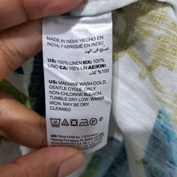 Chico's Linen Palm Print Tunic Wedge Short Dress Multi- Color Size 2 Large NWT - Picture 9 of 15